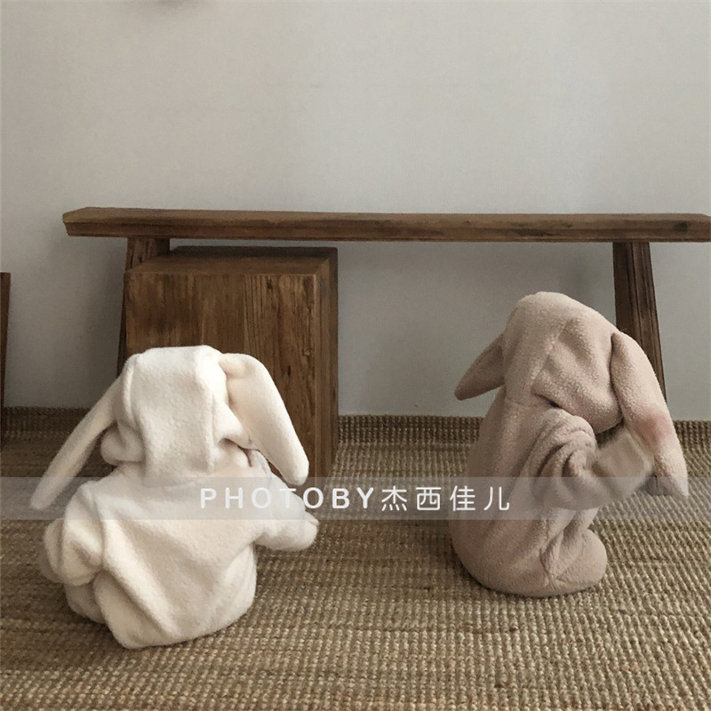 Picture of Ins Korean Style Baby Boys and Girls Winter Clothes New Style Jompsuit Cute Rabbit Ear Lamb Wool Hooded Climbing Clothes for Going Out