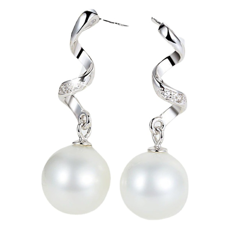 Synthetic mother-of-shell pearl silver earrings wavy earrings women's South Korea temperament long simple ear jewelry wholesale