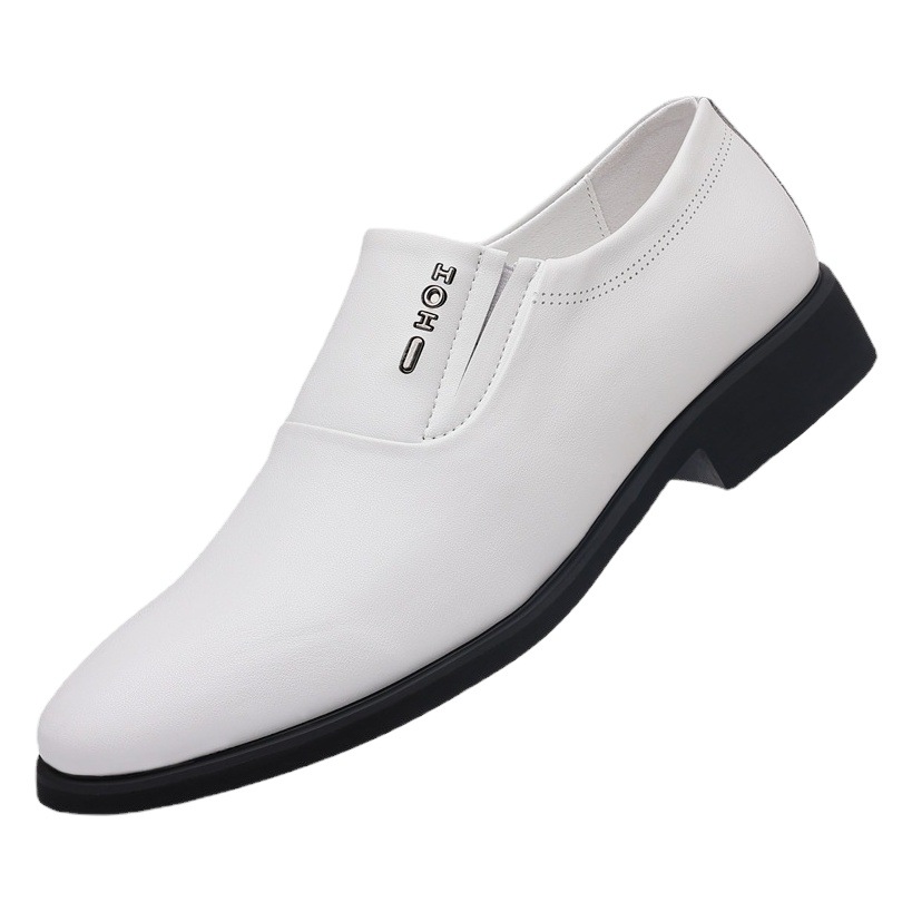 2023 popular men's business casual leather shoes men's invisible height increasing 6cm pointed toe slip-on white height increasing shoes 9609