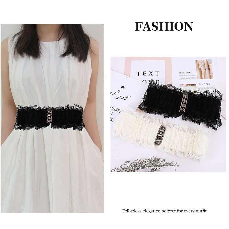 Korean Style Women's Elastic Lace Lace Girdle Fashion Versatile Lace Decorative Dress Belt Accessories Black and White