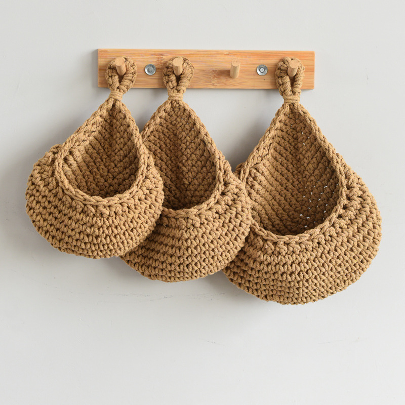 Picture of Water Drop Net Pocket Hand Woven Bird Nest Net Cotton Rope Hemp Rope Crocheted Fruit Storage Bag Vegetable Plant Wall Hanging Pocket