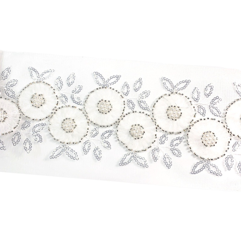 Mesh Pleated Bead Accessories DIY Wedding Dress Clothes Material Decorative Fabric Handmade Gauze Flower Lace Embroidery Lace