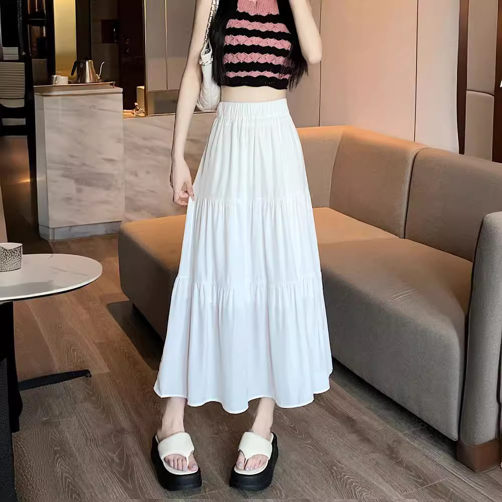 2024 Black High Waist Pleated Skirt Women's Spring Hip Covering Niche High-end Temperament Slim-fit A- shaped Skirt