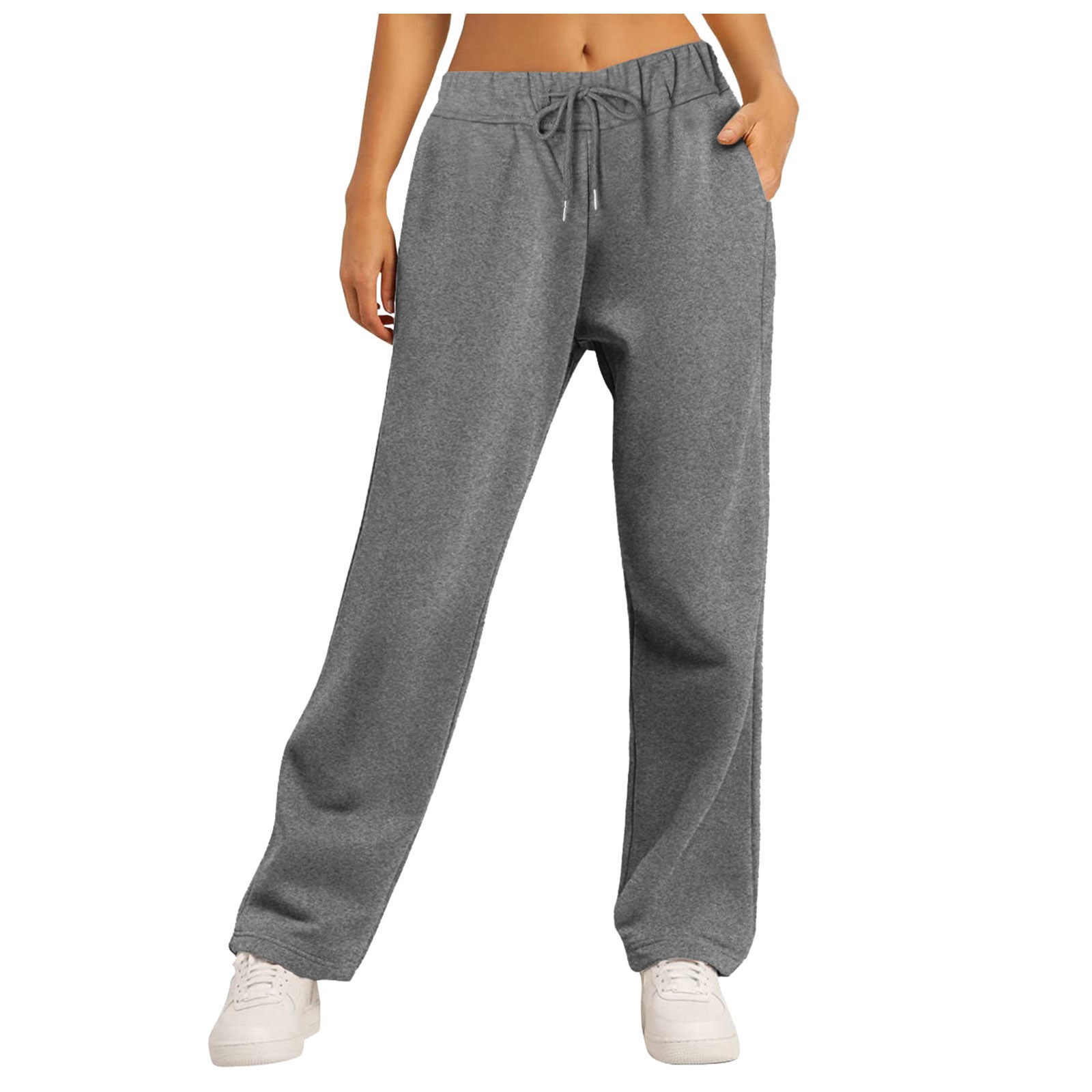 Picture of Amazon new side pocket elastic waist pants rope solid color straight wide leg fleece padded pants 9702