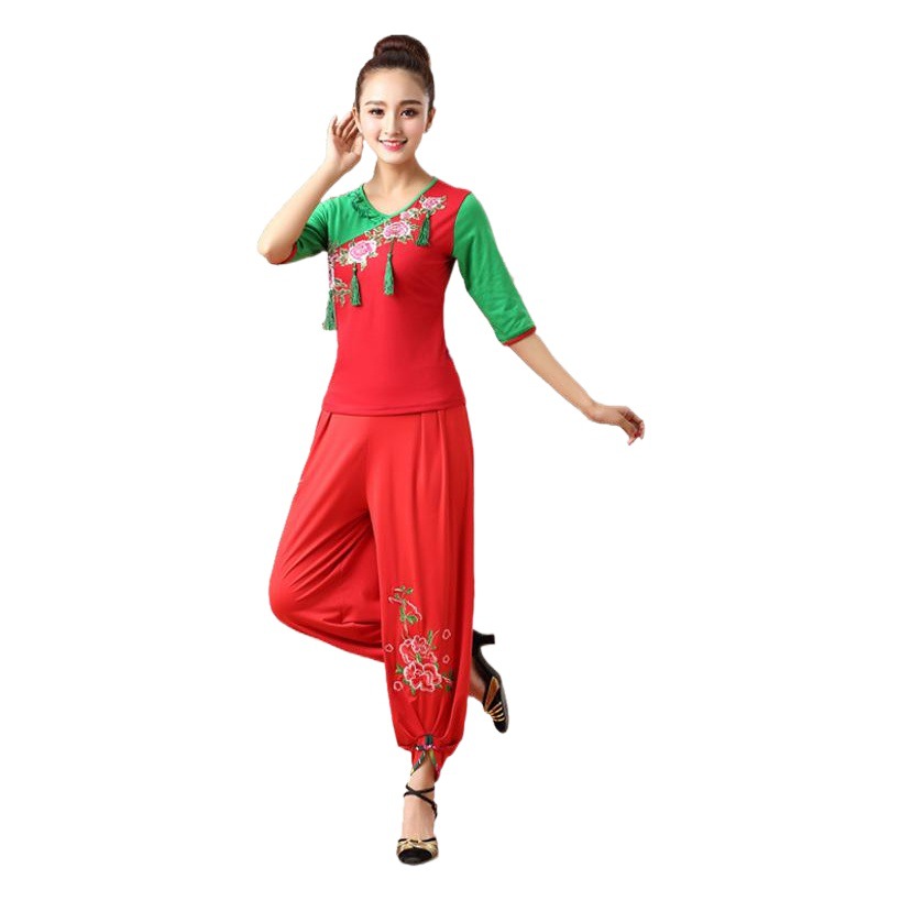 New Spring, Summer and Autumn Square Dance Costume Suit 5-point Sleeve Yangko Dance Suit Yunchang Dance Performance Suit