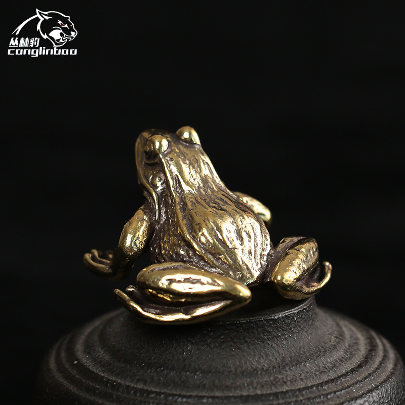 Picture of Pure Brass Refined Solid Retro Frog Prince Desktop Ornaments Pastoral Frog Shape Tea Pet Small Handle