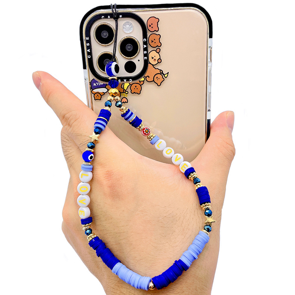 Picture of European and American Style Phone Chain Couple Letter Love Soft Clay Phone Strap Beaded Phone Lanyard Pendant for Women