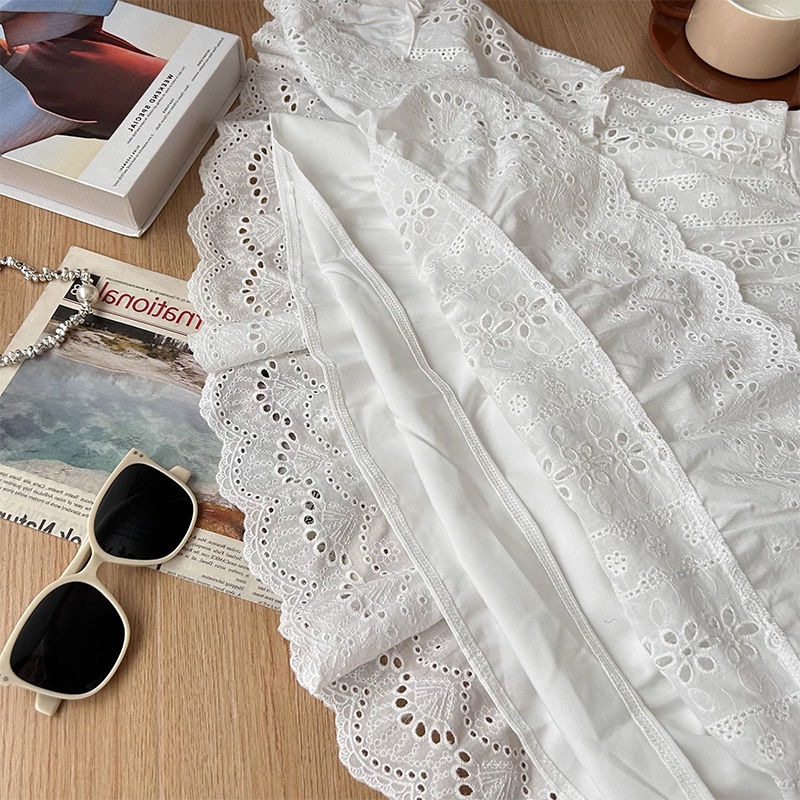 "Stacked" Lace Slip Skirt Korean-style Slimming All-match White Lace Jacquard dress