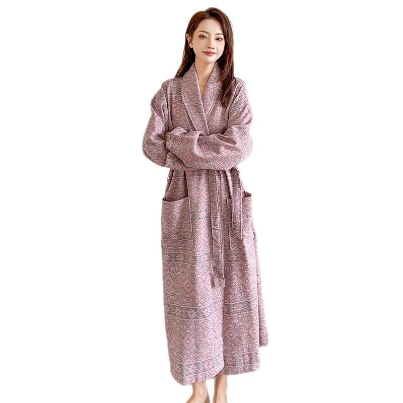 Picture of Spring and summer new double gauze bathrobe unisex hotel nightgown cotton absorbent bathrobe plus size pajamas generation hair