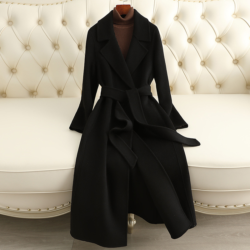 Picture of Double-Sided Cashmere Outwear Women's Mid-Length 2025 Autumn and Winter New Over-The-Knee Slim-Fitting Right-Shoulder Woolen Outwear