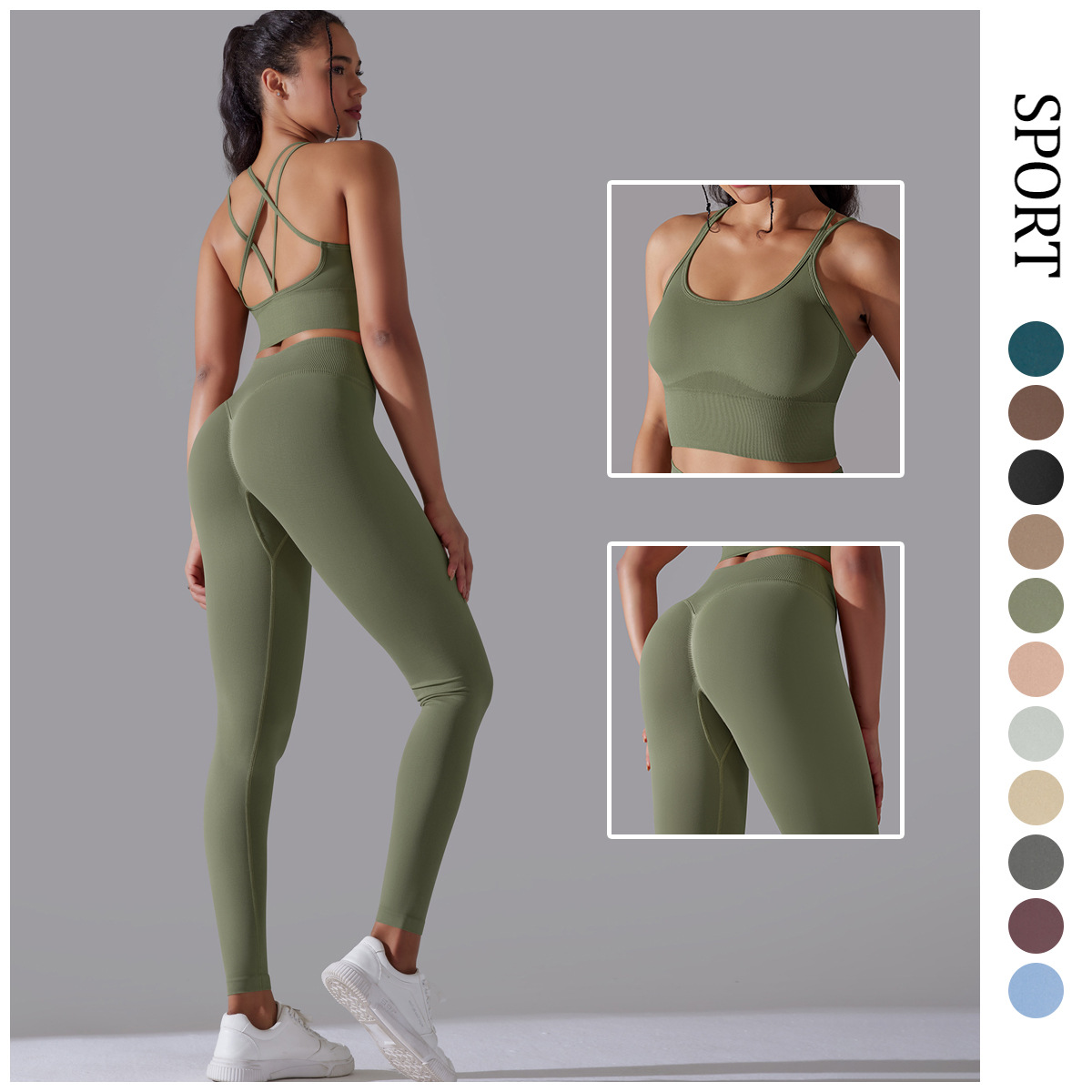 Cross-border new high waist hip lifting seamless yoga clothes sexy strap beauty back sports bra suit running workout clothes