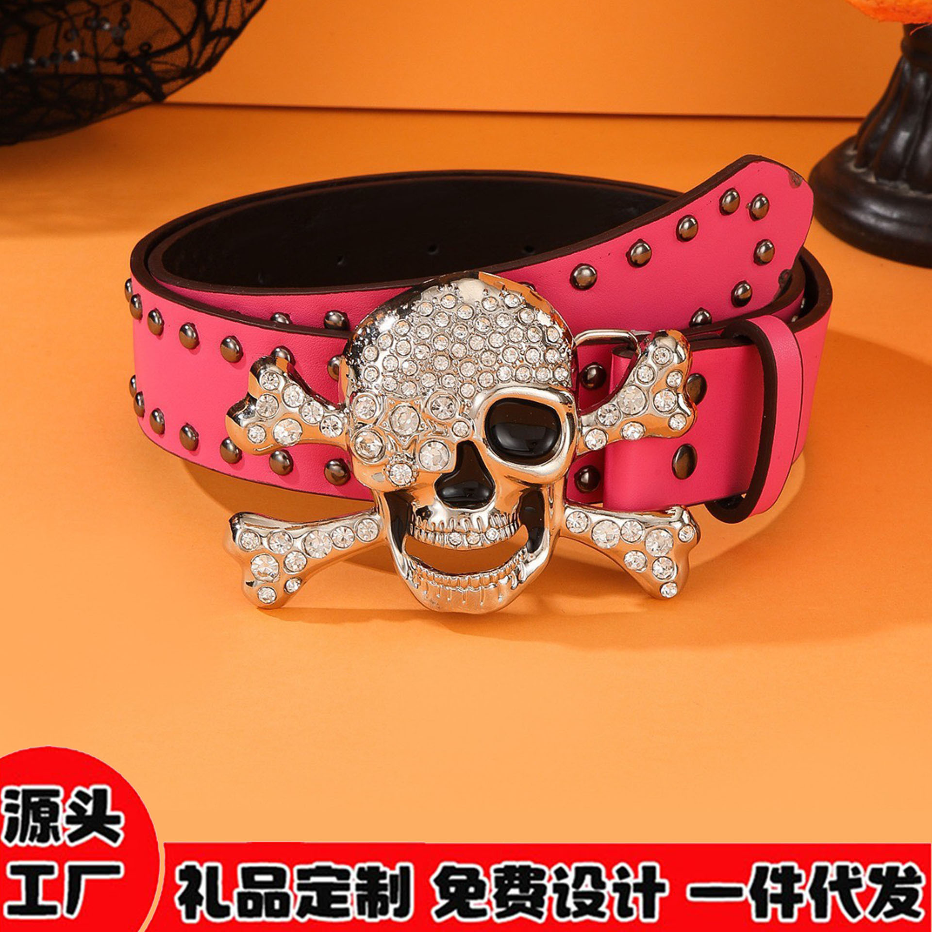 Original Diablo Punk Snap Versatile Skull Buckle Head Belt Unisex Street Style Rivet Belt Women