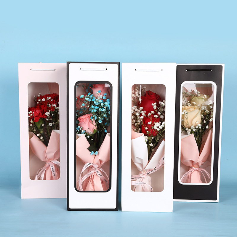 New Window Transparent Satchel Gift Bag Rectangular Bouquet Packaging Bag Companion Gift Bag Flower Handbag in Stock