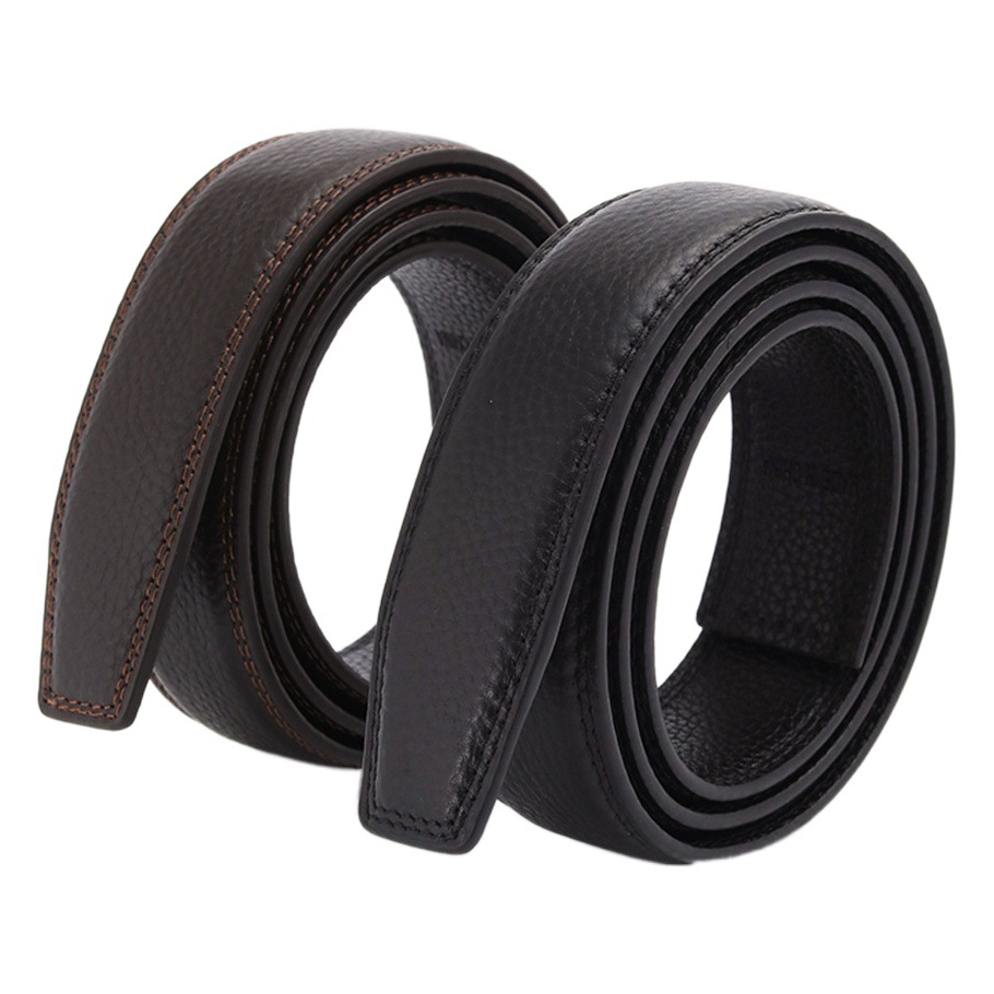 Genuine Leather Perforated Strapless Belt Strip, Top Layer Cowhide Men's Belt with Pin Buckle, Universal Versatile Handmade