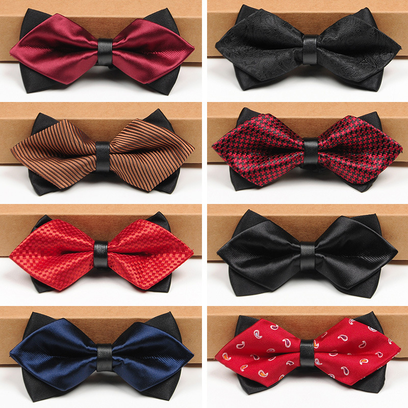 Pointed Bow Tie Men's Formal Suit British Korean Style Pointed Double-Layer Groom Wedding Wine Red Bow Tie