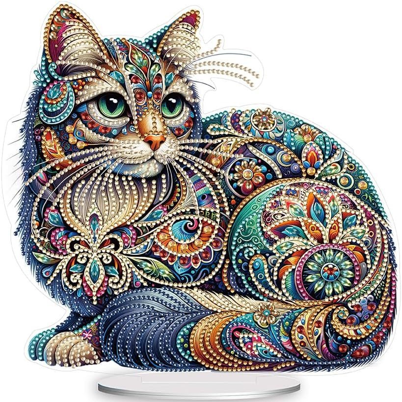 Amazon Hot Diamond Painting Colorful Cat Ornaments 5D Gem Embroidery Art Home Office Desktop Decoration