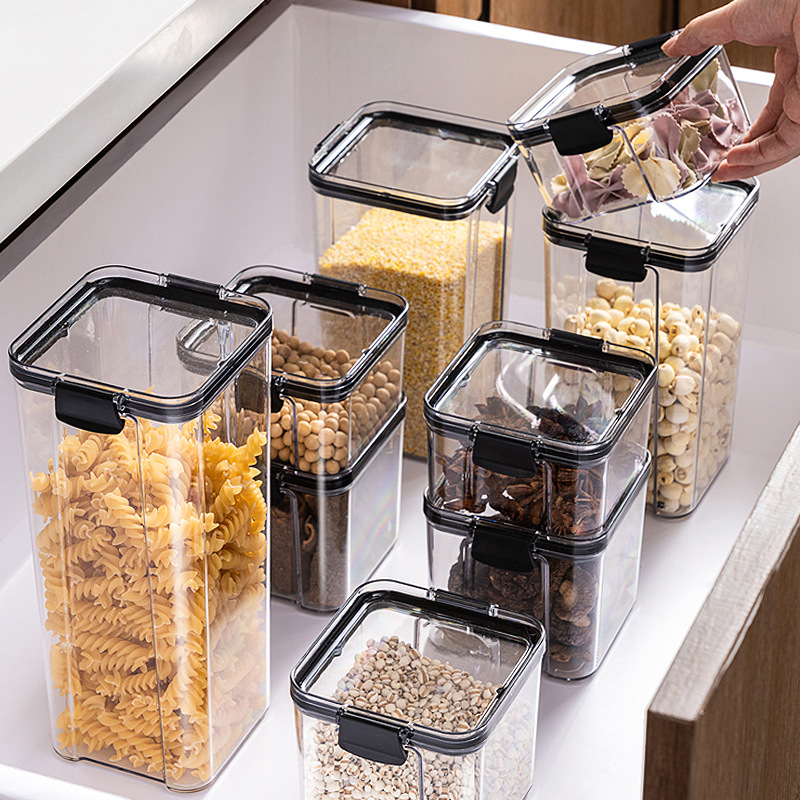 [Thickened Square Transparent Sealed Jar] Grain Kitchen Storage Jar Box Snack Tea Storage Jar