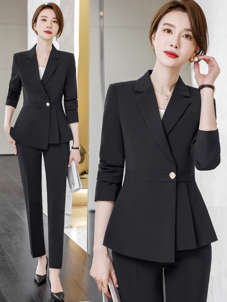 Grey Professional Suit Female Dress Hotel Manager Interview Civil Servant Work Clothes Suit Jacket Female Spring and Autumn