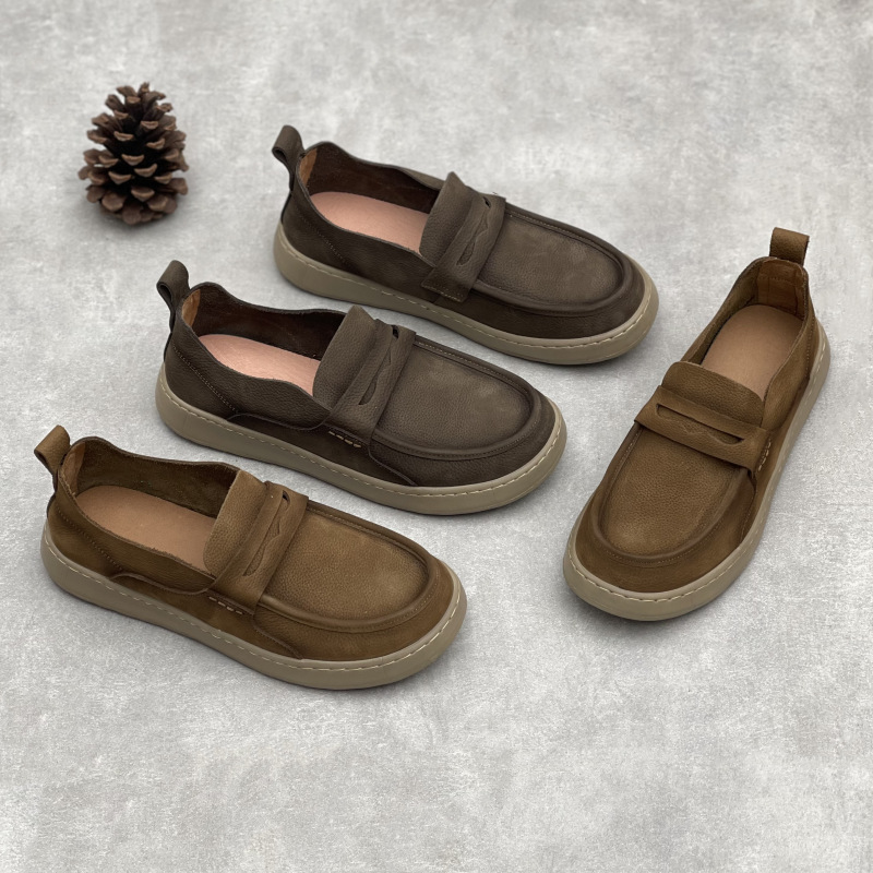 Original Handmade Genuine Leather 25 Spring & Fall New Men's Shoes Genuine Leather Soft Sole British Slip-On Lazy Breathable Casual Leather Shoes