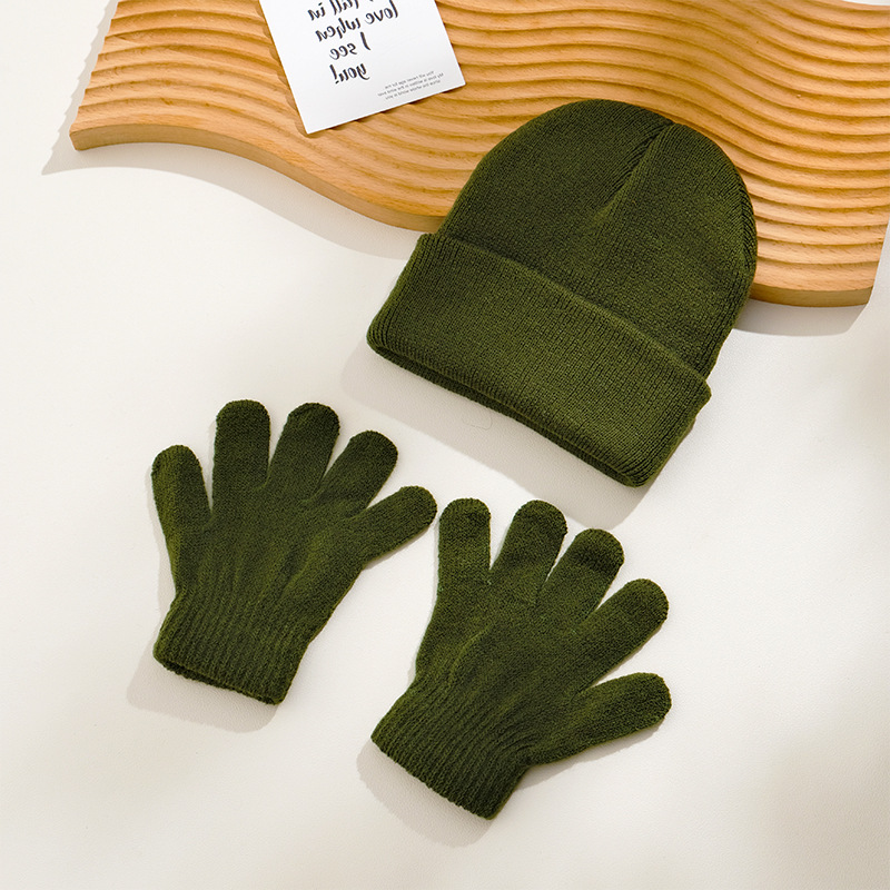 Picture of Autumn and Winter Children's Knitted Hat Gloves Two-Piece Acrylic Children's Wool Cap Children's Knitted Gloves in stock Children's Cap