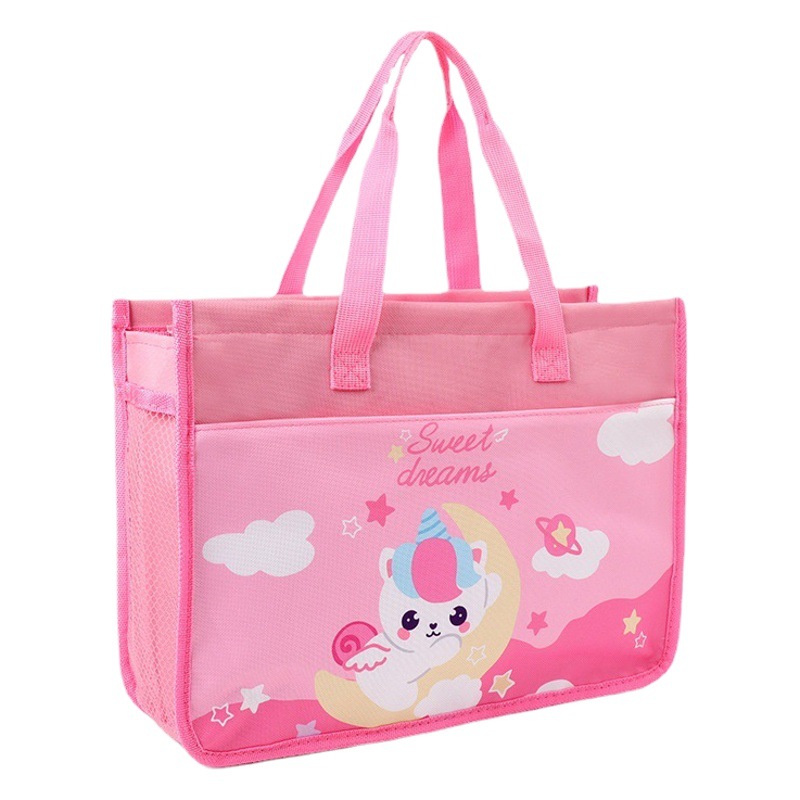 Student Large-Capacity Cute Tutoring Bag Canvas Kidsren's Cartoon Book Bag File Bag Cute and Stain-Resistant and Wear-Resistant