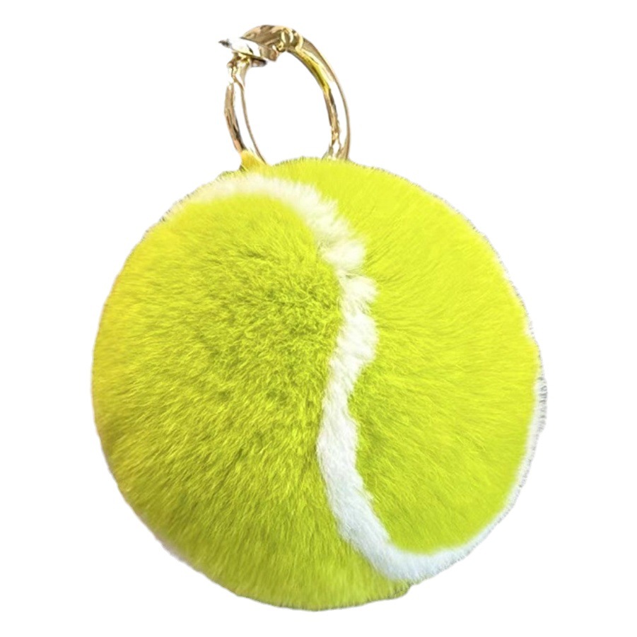 [Cute Little Tennis] Real Rex Rabbit Fur Tennis Car Keychain Pendant ins Plush Ball School Bag Pendant