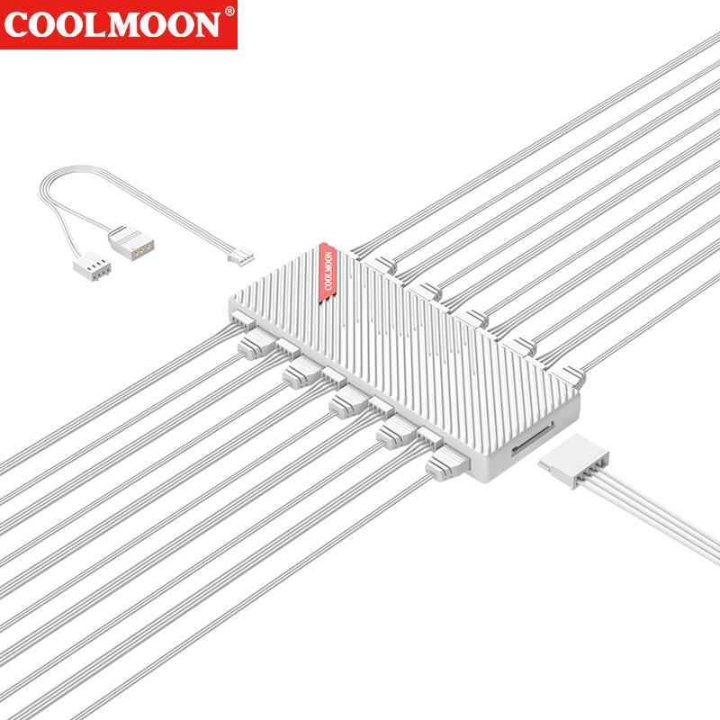 Picture of COOLMOON temperature-controlled ARGB splitter chassis fan 5V3 pin PWM dual 10-port fan hub