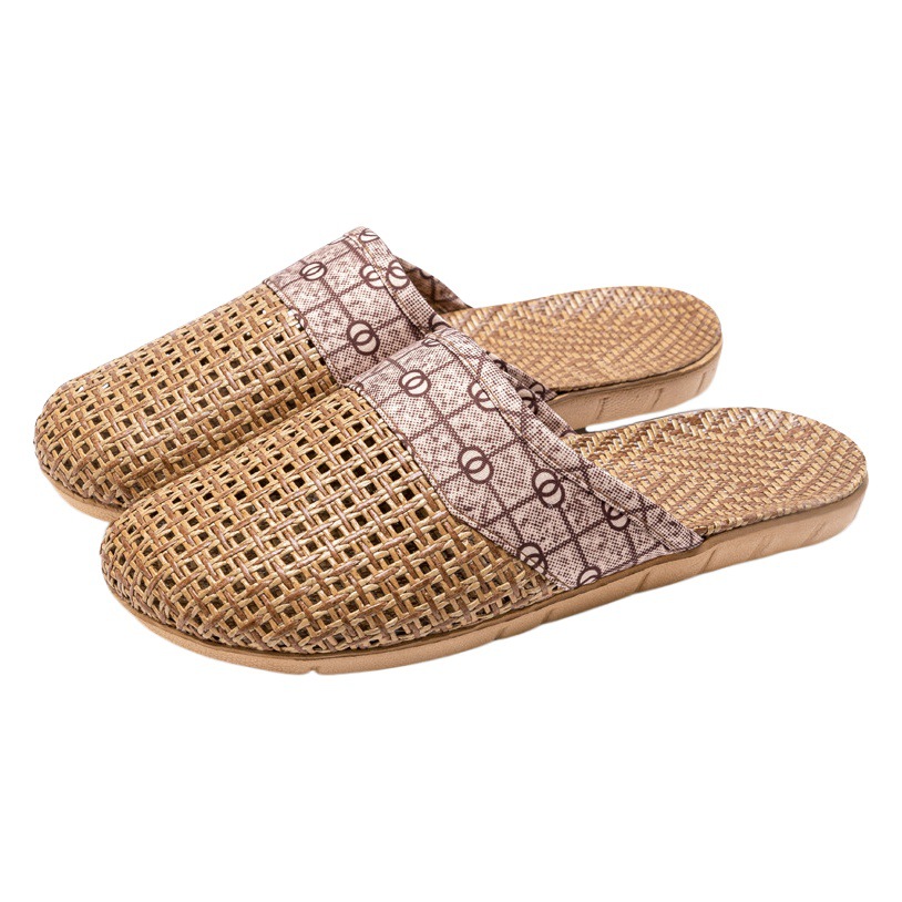 Spring and Autumn Linen Slippers Indoor Home Mother Elderly Non-Slip Household Teng Grass Woven Baotou Slippers Four Seasons