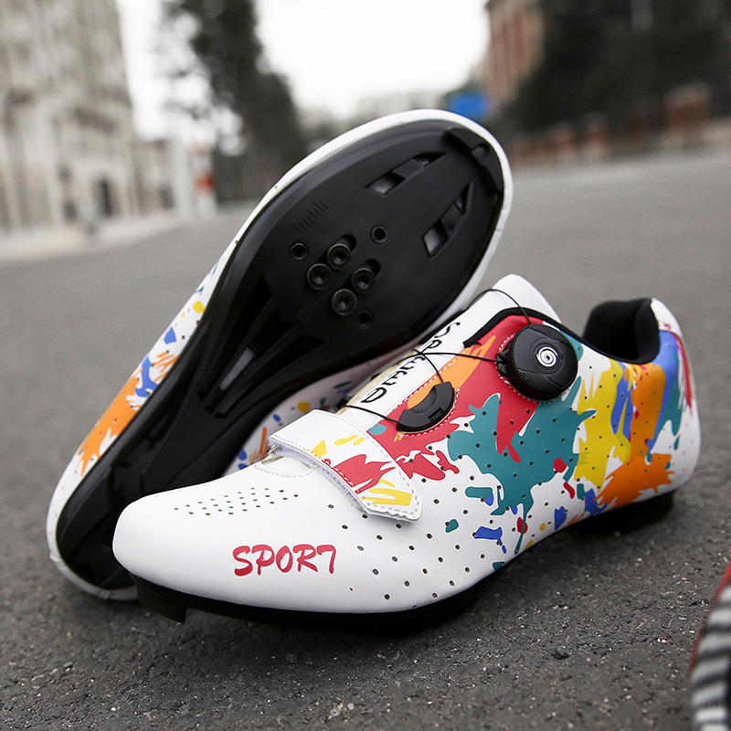 Mountain bike lockless cycling shoes men and women graffiti road bike lock shoes hard bottom dynamic cycling shoes cycling shoes
