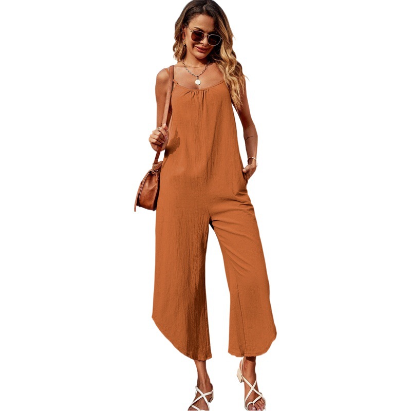 European and American Foreign Trade Women's 2024 Cross-border New Loose Casual Irregular Pocket Strap Sleeveless Pants