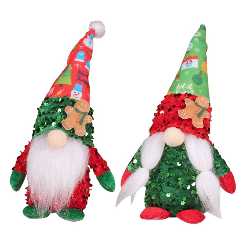 Hong Kong Love Christmas Gingerbread Man Faceless Doll Ornament Sequin Hat Rudolph Doll Christmas Window Decoration