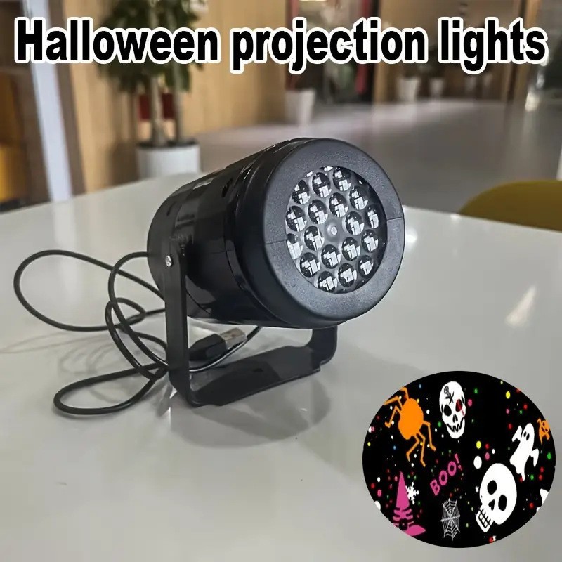 Cross-Border E-Commerce Led Halloween Pattern Light USB Halloween Projector Atmosphere Holiday Home Party Decoration Lighting