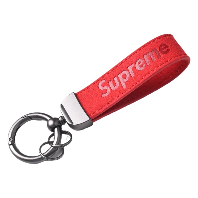 Fur car keychain embossed LOGO leather men's personality pendant accessories anti-lost key chain wholesale