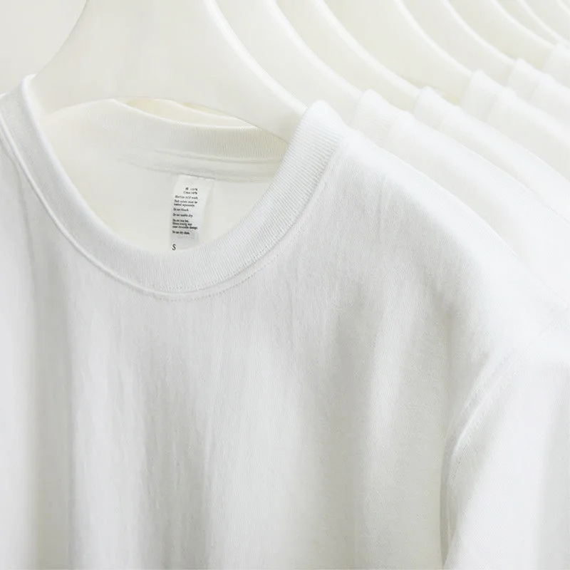 Picture of New 220g thick shoulder cotton crew neck short sleeve T-shirt white top base shirt summer women's wholesale