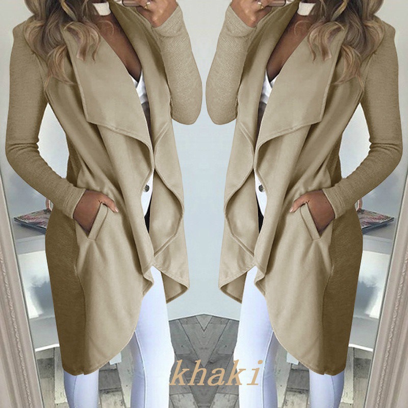 plus size European and American Amazon wisheBay Fashion Solid Color Lapel Slim Long Coat Women