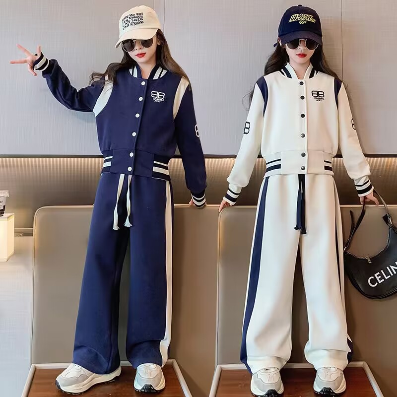 Girls' Spring and Autumn Sportswear Suit Spring Clothing New Western Style Internet Celebrity Fashionable Children's Clothing Autumn Children's Handsome Two-piece Suit