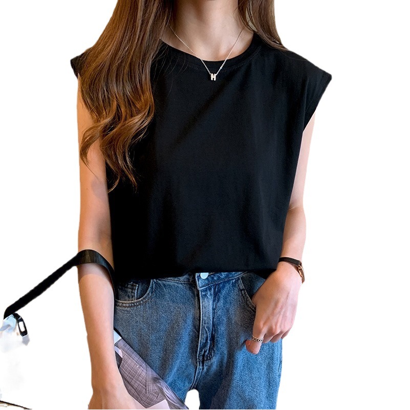 Solid Color Round Neck Sleeveless T-Shirt for Women Summer Loose Bottoming Shirt Slim Casual Vest Top Korean Women's Clothing