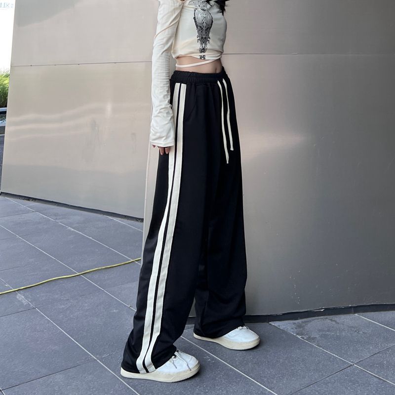 American Style Retro Wide Leg Casual Pants Women's Autumn and Winter High Street Design Sense Hip-Hop Straight Barrel Striped Sports Pants Trendy ins