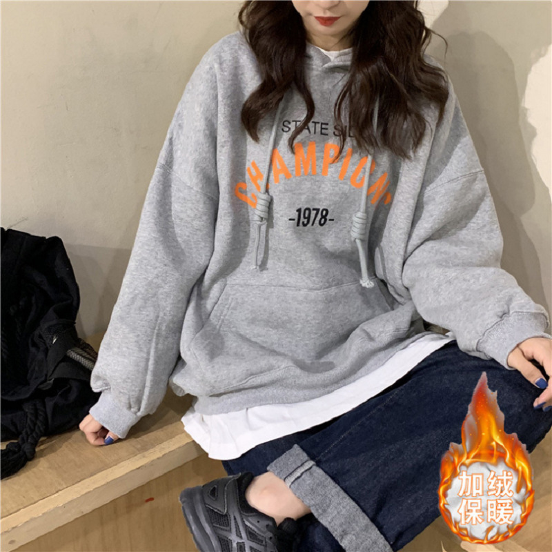 Picture of Thin and Thick Optional Hooded Sweatshirt for Women 2023 Loose Korean Style New Ladies Student Tops for Women One Piece Drop Shipping