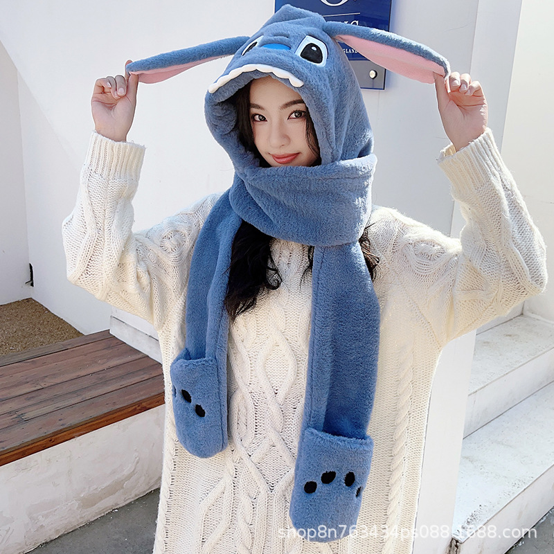 Picture of Winter plush hat scarf gloves one female rabbit autumn and winter three-piece cute thick scarf warm windproof