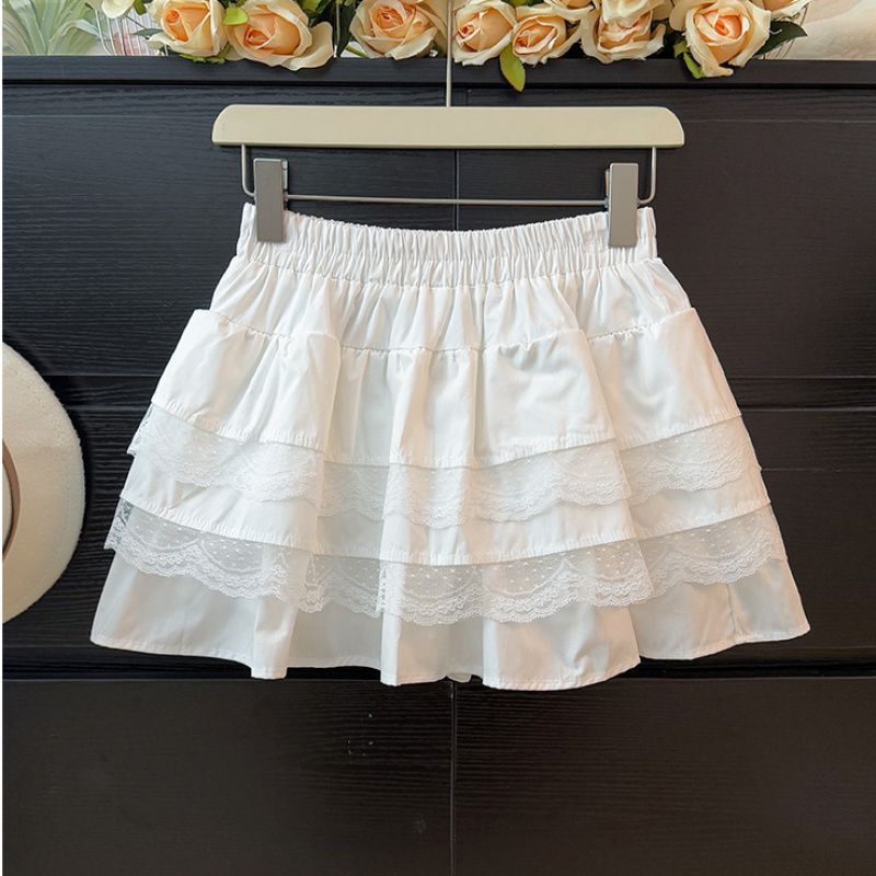 Ballet style lace skirt cake skirt women's spring 2025 new high-waisted anti-light puffy skirt short skirt