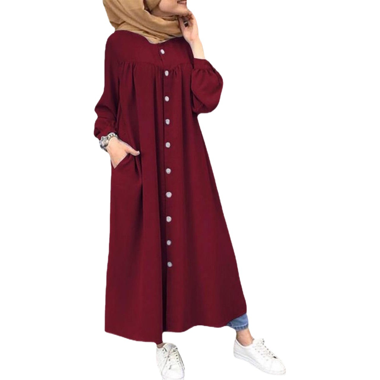 Picture of Big Sale Export Wholesale Women's Long-Sleeved Dress Plus Size Women's Casual Elegant Stand-Up Collar Clothes Splicing Dress