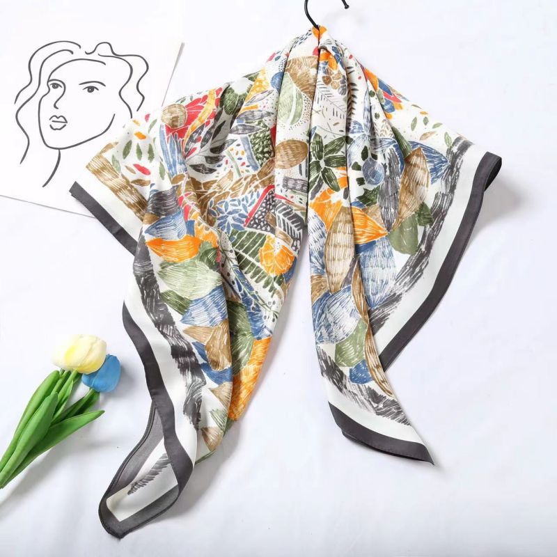Picture of Autumn and winter all-match shawl animal printed black and white simple large square 90*90CM imitation silk twill silk scarf for women