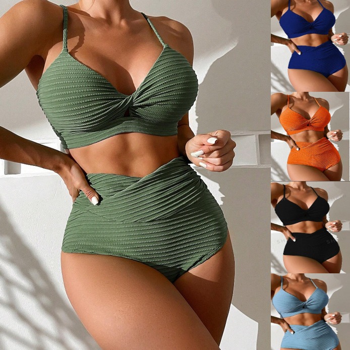 2024 new solid color split swimsuit push up sexy high waist beach bikini swimsuit bikini