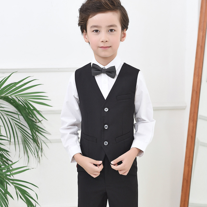 Picture of Children's black suit waistcoat boys flower girl dress performance clothing British fashion fan solid color vest a generation of hair