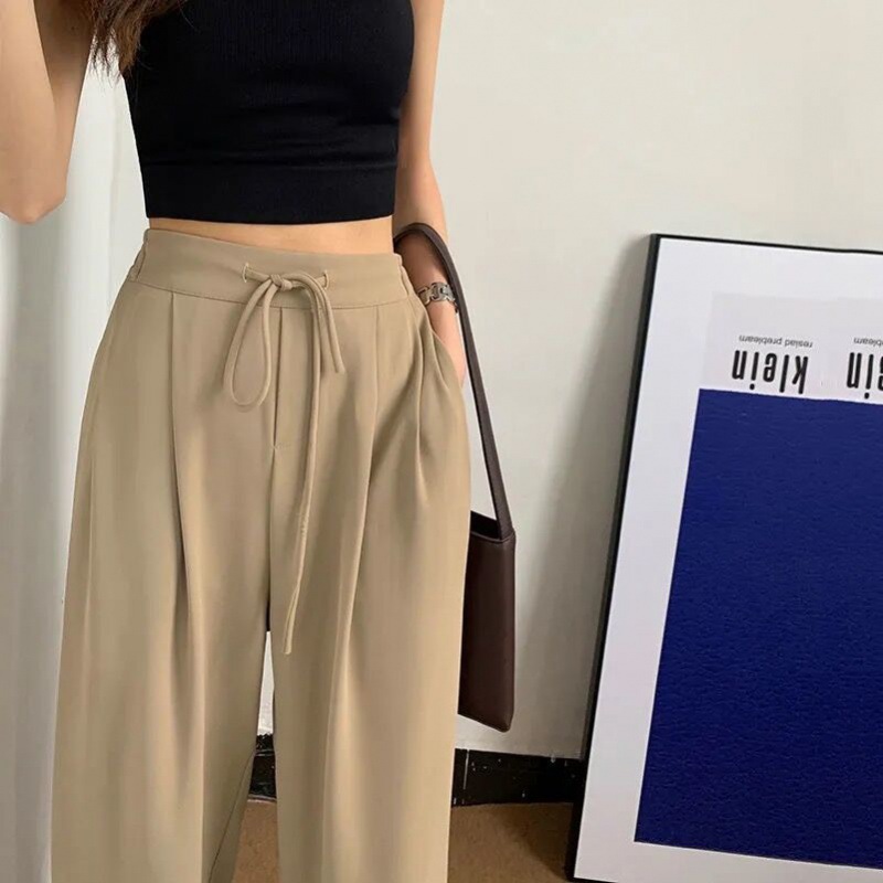 Ice Silk wide-leg pants women's high waist draping casual suit pants 3202 summer New straight loose mop pants thin