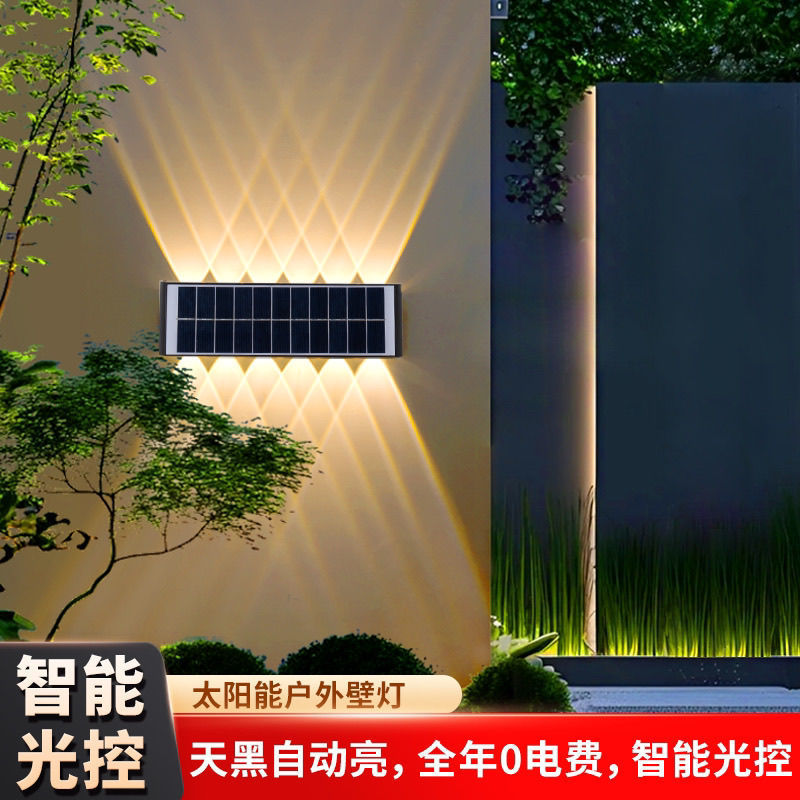 Solar Wall Lamp Courtyard Garden Landscape Lamp Balcony Outdoor Waterproof Decorative Lamp up and down Luminous Atmosphere Wall Washer Lamp