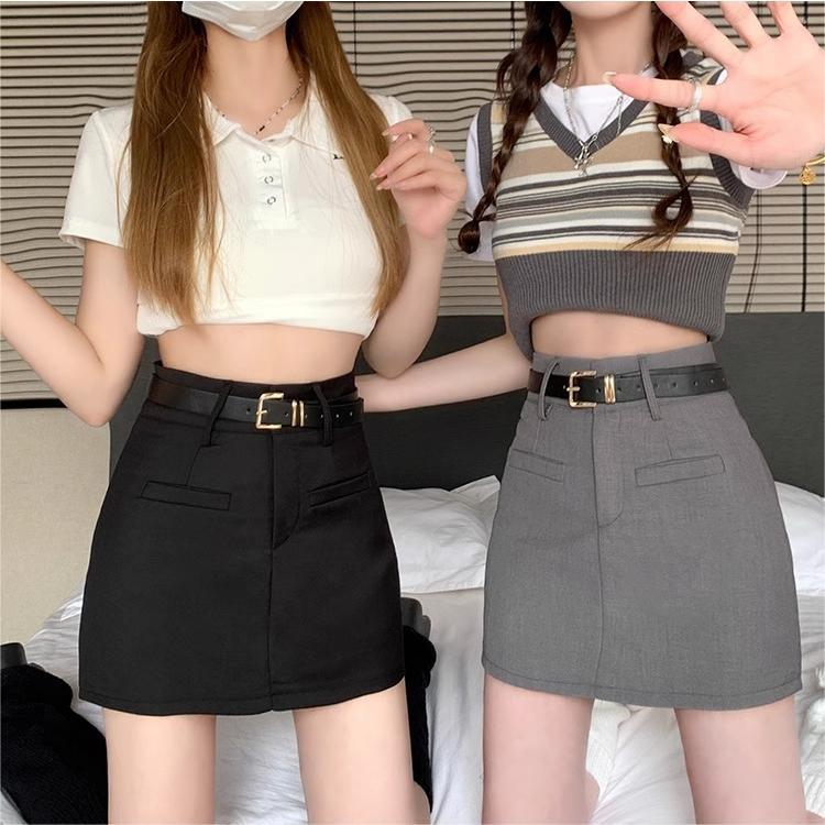 Korean style black skirt women's clothing 2024 spring new high waist slimming A- line skirt sexy hip skirt ins fashion