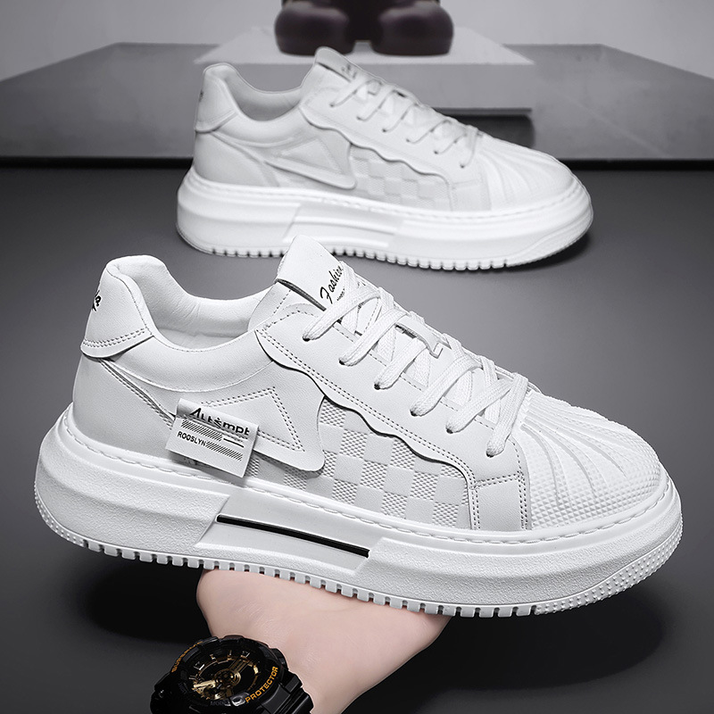 Shell-Toe White Sneakers for Men with Internal Height Increase, New Autumn Style, Personalized Fashion Sports Casual Trendy Shoes, Versatile Thick-Soled Sneakers