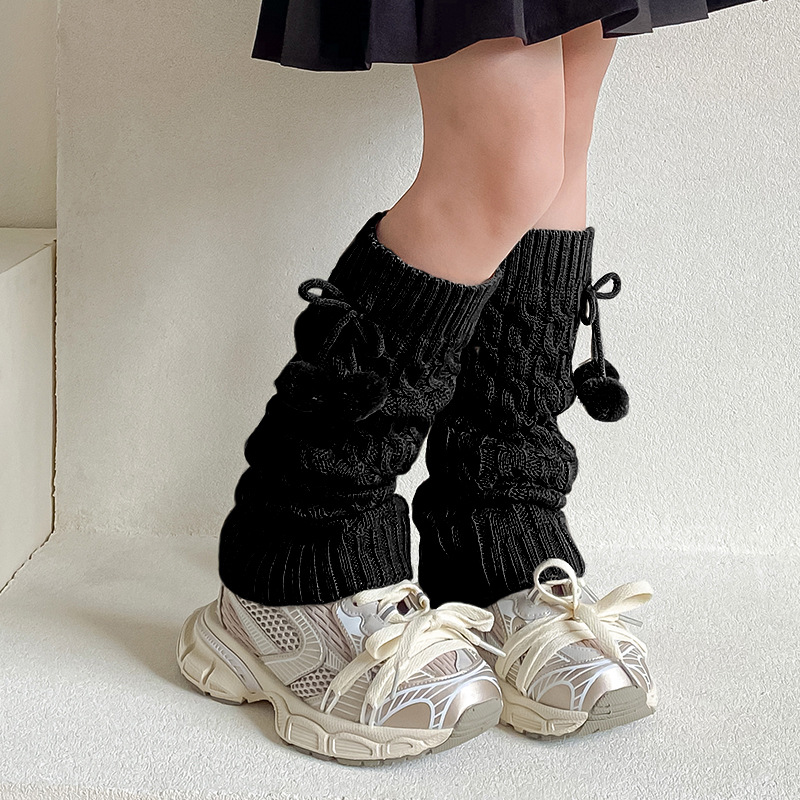 Picture of Children's Socks Autumn and Winter Fur Ball Long Tube Stacked Socks Lolita Vintage brown Thickened Warm Twist Leg Cover